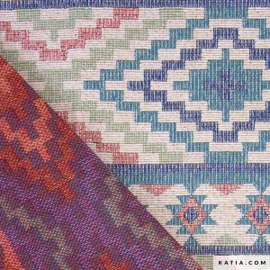 Luxe jacquard stof met een Ethnic Aqua patroon en rijke kleuren. Perfect voor jassen, tassen, kleding en woondecoratie. Ontdek deze stijlvolle stof nu!