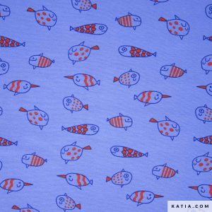 Ontdek de Happy Fish jerseytricot van Katia Fabrics met vrolijke vissenprint. Zachte en rekbare stof voor kinderkleding, pyjama’s, jurkjes en T-shirts.