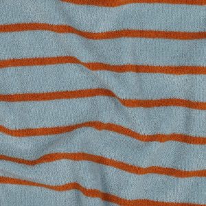 Katoenen badstof met garengeverfde strepen in blauw en bruin. Zacht, vochtabsorberend en perfect voor handdoeken, badjassen, babyartikelen en andere naaiprojecten.