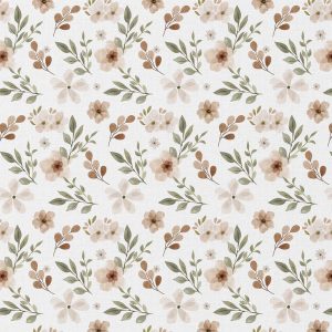 Ontdek de bedrukte katoen ZADA wit/naturel met bloemenprint. Een zachte katoenen stof met OEKO-TEX Standard 100 certificering, ideaal voor kleding, accessoires en woondecoratie.