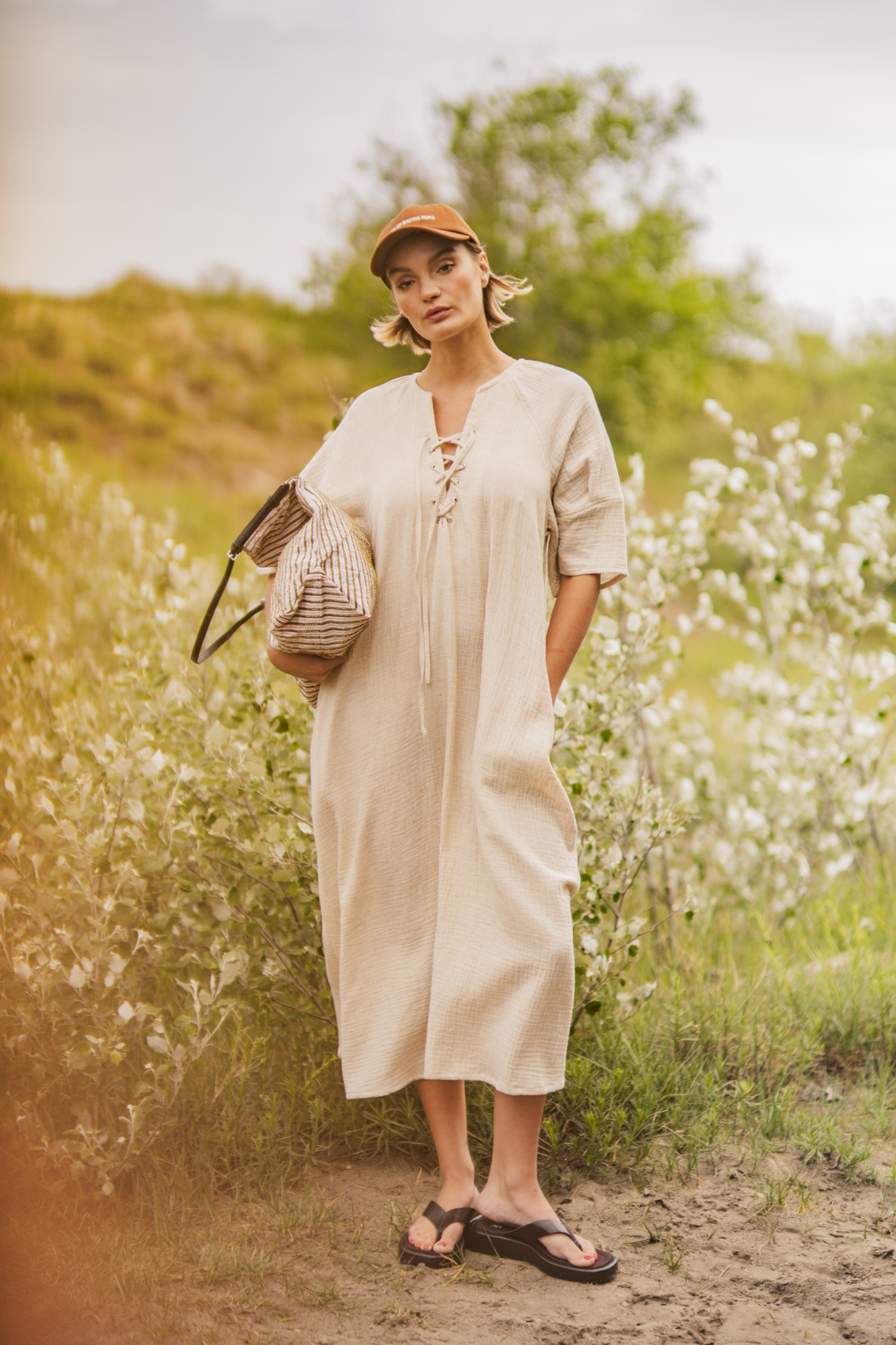 Stof voor Fibre Mood model Kaori kopen? Kies deze hydrofiele stof in de kleur licht beige met OEKO-TEX Standard 100 certificering.