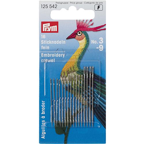 Prym 125542 crewelnaalden voor handborduren. Scherpe borduurnaalden met lang oog, geschikt voor borduurgaren en diverse borduurtechnieken