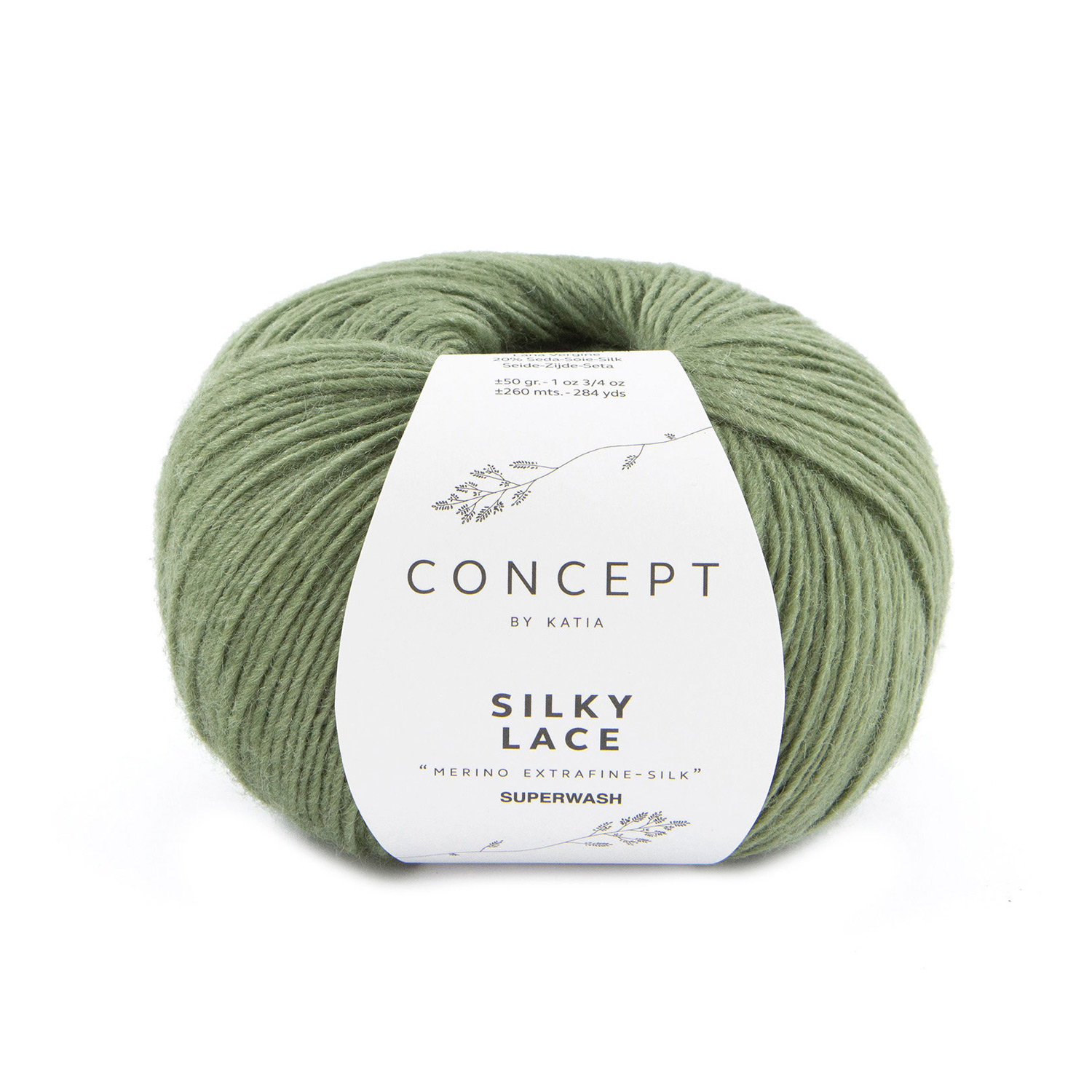 Katia Silky lace Silky Lace is een zijdezacht garen in zachte kleuren en met glans. De warme mix van zijde en merino is ideaal voor het maken van geweldige opengewerkte sjaals.