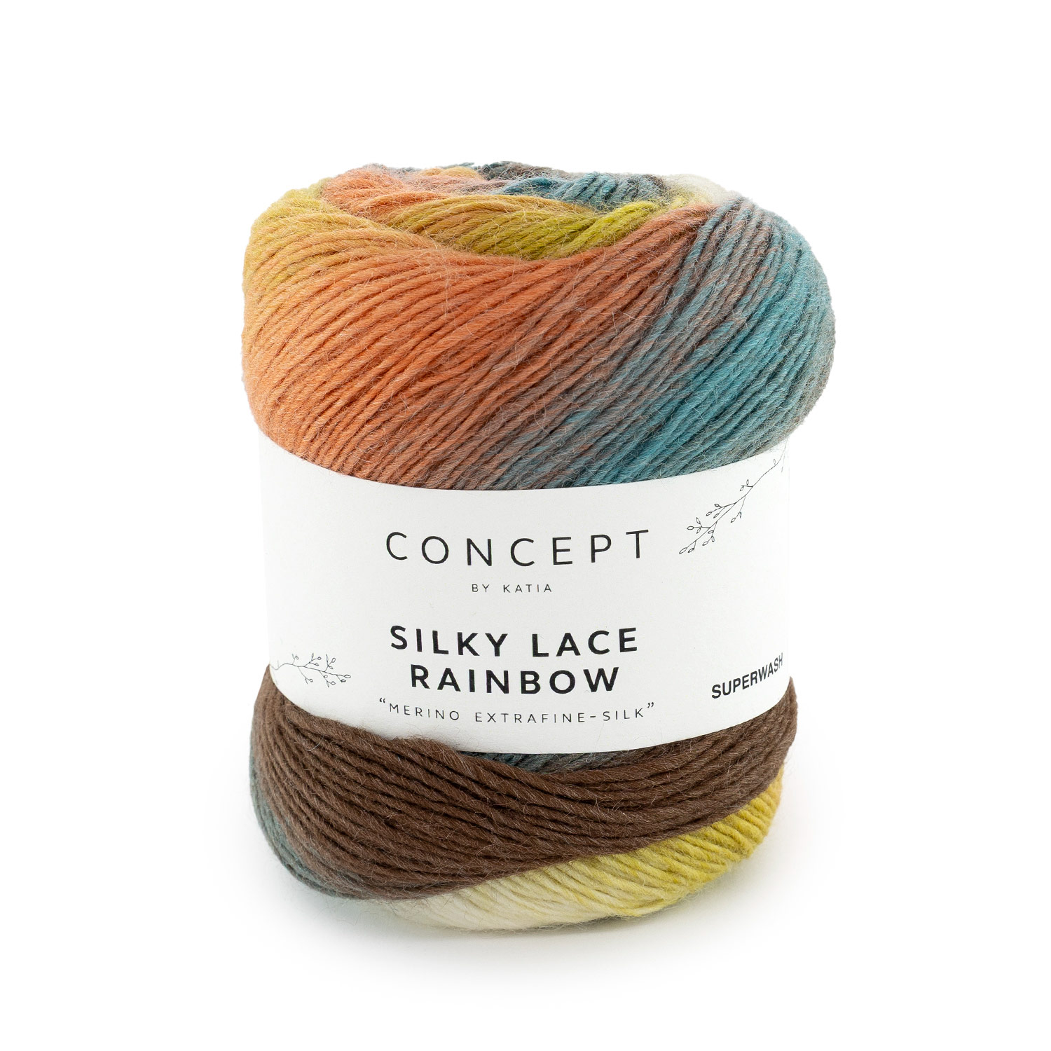 Ontdek Concept Silky Lace Rainbow, een elegante mix van merinowol en zijde met een lange kleurverloopcyclus die vloeiende en harmonieuze overgangen creëert