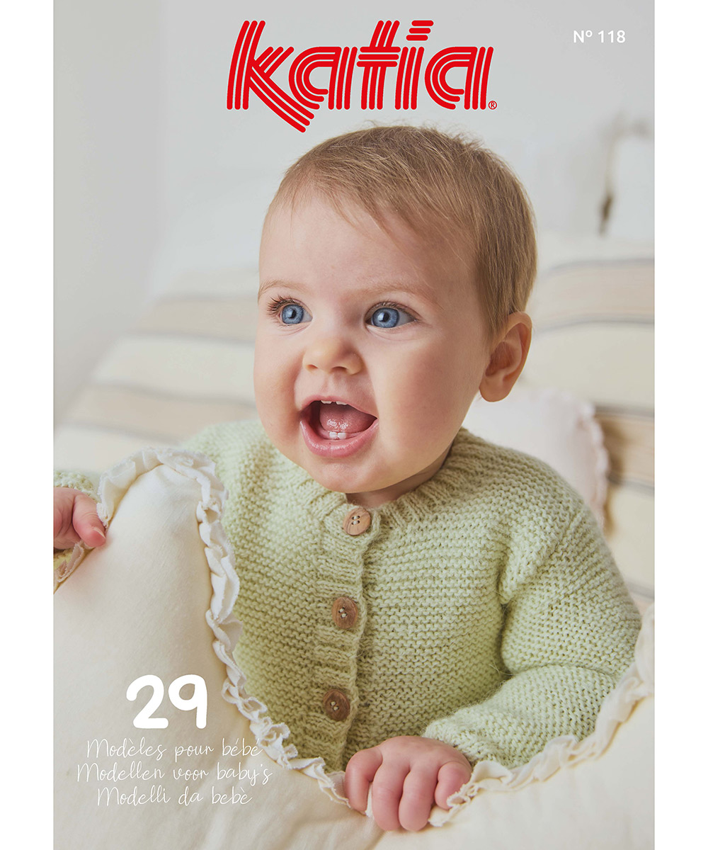 Ontdek Katia Baby 118 met 29 lieve breipatronen voor baby’s. Brei rompertjes, jasjes, dekentjes en accessoires met Katia garens.
