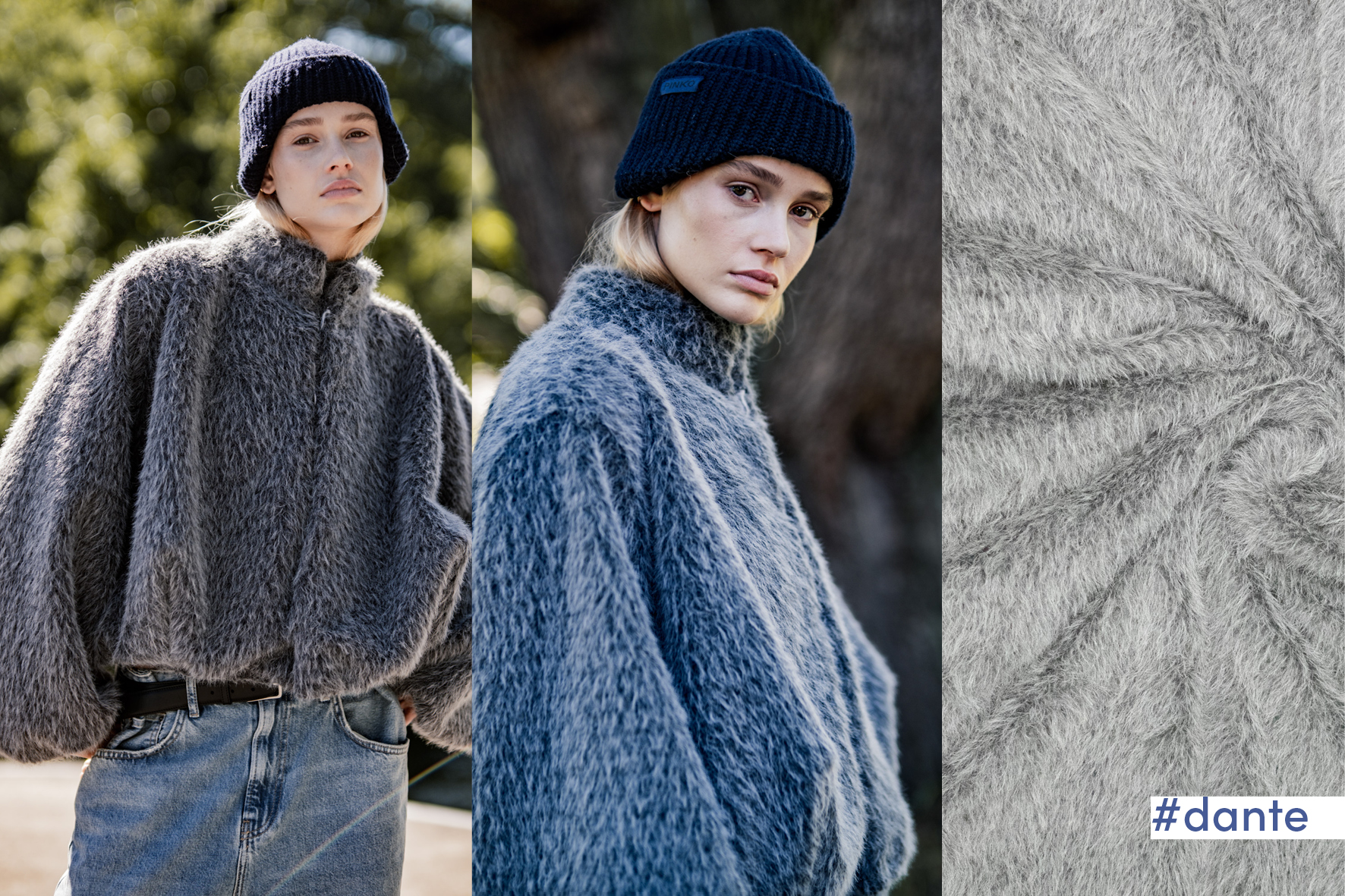Deze polyester mohair stof wordt gebruikt voor Fibre Mood model Dante en is duurzaam gemaakt volgens de OEKO-TEX Standard 100.